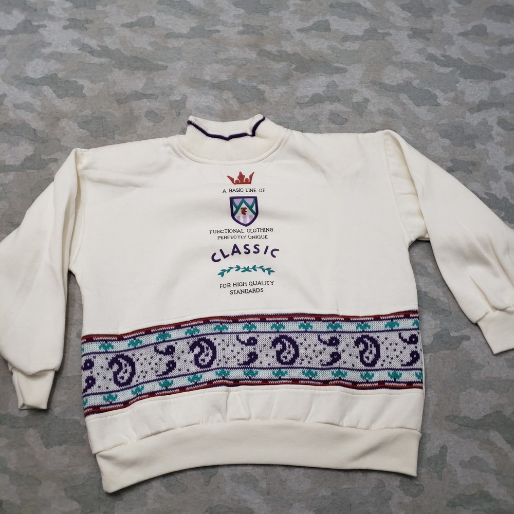 Vintage Sporting Club Sweatshirt Womens Medium White Paisley Mock Neck Pullover
